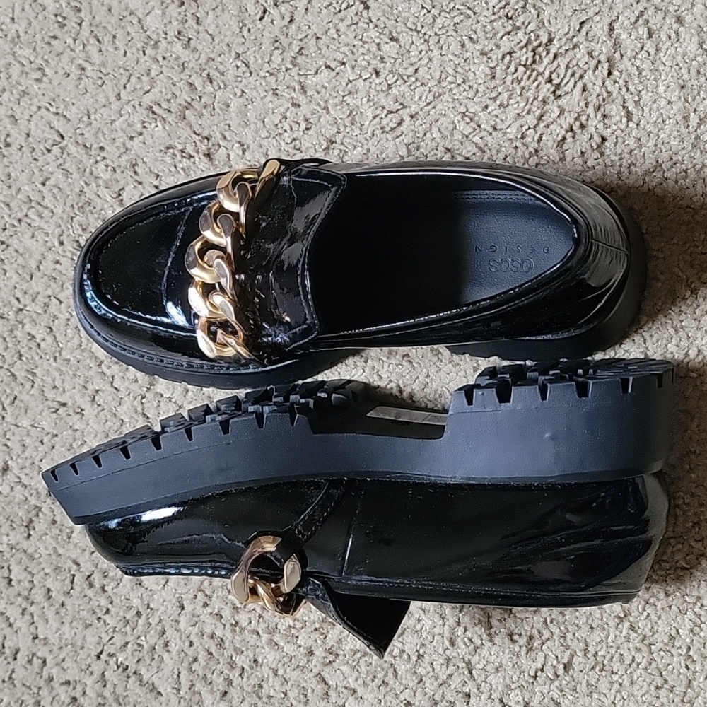 Asos chunky loafers with gold chain